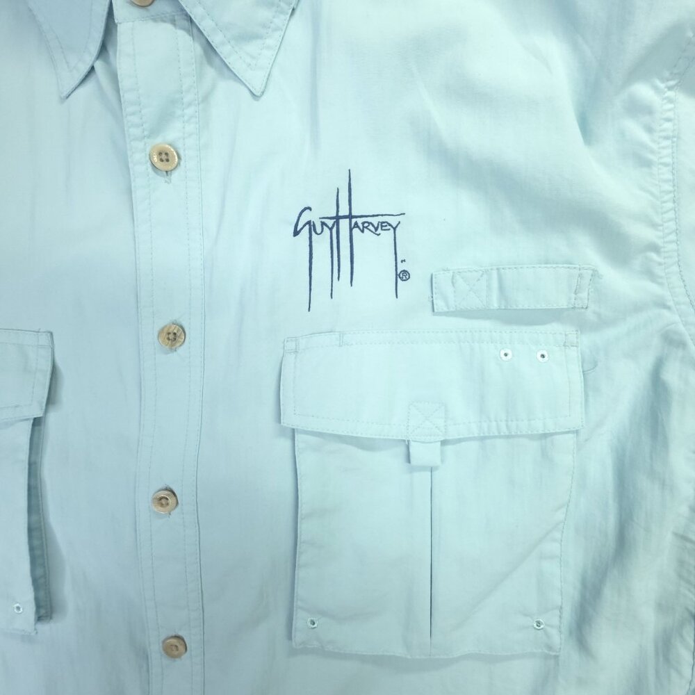Guy Harvey AFTCO Shirt L Blue Marlin Swordfish Button Up Fish Short Sleeve Vent - Picture 2 of 9